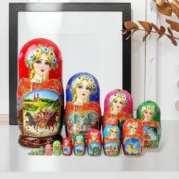 15 חתיכות Handpainted רוסית Matryoshka בובות בבושקה מלאכות הבית קישוט חדר העבודה קישוטים מתנות לערום בובה