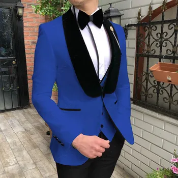 2023 כחולה Mens Slim Fit החליפה חליפות 3 חלקים מסיבת הסיום החתן עסקים ' קט בלייזר & המכנסיים & האפוד לחתונה