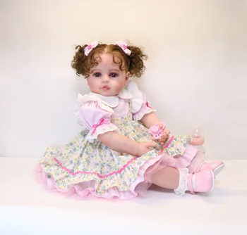 24 אינץ מקסים מחדש התינוקת בובות תינוק מראה מציאותי החיים כמו בובה רכה ויניל חום מתולתל שיער תינוקות צעצוע