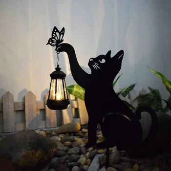 2Pcs גני שמש עיצוב יצירתי צללית חתול בקומת הכניסה בחוץ אורות מדשאות החצר מרפסת וילה אווירה מנורות