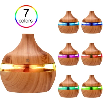 300ML עץ שמן אתרי מפזר ארומתרפיה מכשיר אדים ארומה ערפל מפוחים 7 צבע אור AC הגדרת