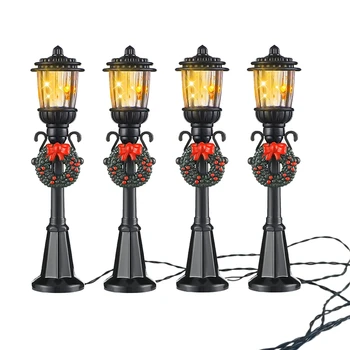 4 יח ' מיני חג המולד המנורה הרכבת מנורה מיניאטורית רחוב מנורת אורות דקורטיביים עבור DIY בית הבובות הכפר השביל.