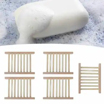 5pcs טבעי ידידותי לסביבה במבוק לסבון עמיד למים Antislip עץ סבון תיבת אחסון משק הבית עבור מקלחת שירותים מטבח