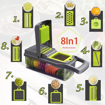 8-in-1 בטוחים רב תכליתי מבצעה ידני נייד ירקות בשר מחתך קל מחזיק נייד ירקות Slicer כלי חיתוך