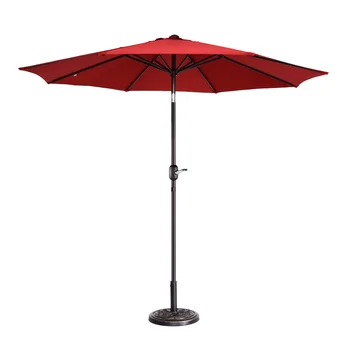 9' מרפסת חיצונית מטריה עם 8 צלעות אלומיניום התורן, הטיה אוטומטי, עמעום עמידים שוק מטריה אדומה