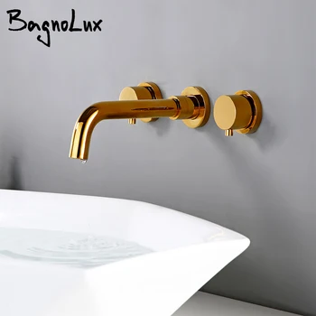 Bagnolux מלוטש זהב סגנון סיאמי 3 חורים קיר רכוב אמבטיה מקלחת אמבט כיור ברז מיקסר Wels יהירות אמבטיה זרבובית ברז