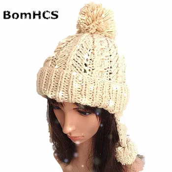 BomHCS אופנת נשים חורף חם באוזן מאף סרוגים ביני 100% עבודת יד רך לסרוג כובע כובע ליי פנג שווי