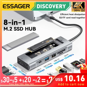 Essager 8 יציאות USB C-Hub עם דיסק אחסון הפונקציה USB Type-c ל-HDMI תואם-מחשב נייד תחנת עגינה עבור ה-Macbook Pro אוויר M1 M2