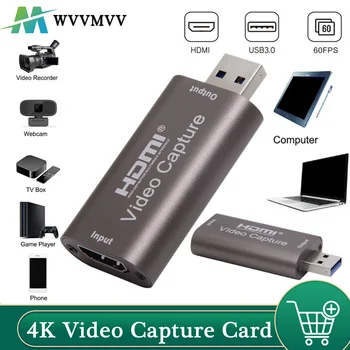 HD 4K וידאו כרטיס לכידת USB3.0 2.0, HDMI Video Grabber שיא תיבת PS4 משחק די וי די מצלמת וידאו מקליט בשידור חי