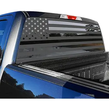 Hsdiokl הדגל האמריקאי משאית מדבקות חלון אחורי,אפור דגל החלון מדבקות למשאיות, רכב שטח,מכוניות,יוניברסל,66