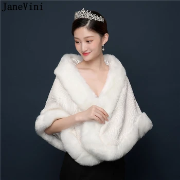 JaneVini פשוט זול החורף שנהב Faux פרווה כלה עוטפת נשים חם צעיפים מעילים כלות אביזרים החתונה קאפה בלנקה נוביה