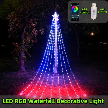 LED RGB מפל אורות מחרוזת USB מופעל 350 המנורה חרוזים לאורחים גן הדשא בחצר קישוט גינון אורות