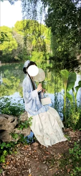 Pmwrun בציר מינג Hanfu נקבה סינית בסגנון קרוס-ללבוש צווארון השמלה סוס חצאית אביב חצאית רטרו