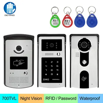 RFID טלפון דלת וידאו מצלמה חיצונית פעמון לדלת כניסה המכונה עמיד למים אינטרקום מערכת ראיית לילה IR עבור בית / דירות