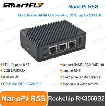 Smartfly NanoPi R5S נתב כפול 2.5 G+ Gigabit מיני פיתוח המנהלים CNC מתכת מלאה במקרה Rockchip RK3568 SBC מיני הנתב