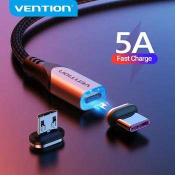Vention 5A מגנטי כבל הטעינה טעינה מהירה USB Type C כבל מגנט מיקרו נתונים USB טעינה חוט טלפון נייד כבל USB כבל