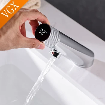 VGX יוקרה אמבטיה ברזים אגן הכיור ברזי מיקסר LED טמפרטורת כיור ברז גורמה חמים קרים מים ברז פליז, כרום שחור.