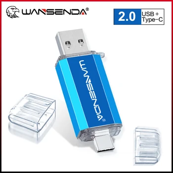 WANSENDA סוג C טלפון חכם, ה-USB 2.0 כונן פלאש מתכת Pendrive 8G 16GB 32GB 64GB 128GB 2 ב 1 Pendrive מקל זיכרון Thumbdrive