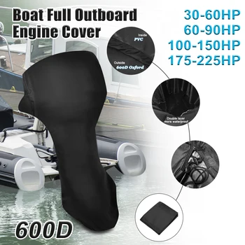 X Autohaux 600D אוקספורד בד PVC מלא סירת מנוע חיפוי חיצוני עמיד למים, אבק, גשם, עמיד UV מגן מנוע 30-225HP