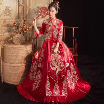 איכות גבוהה רקמה שמלת כלה בסגנון סיני נישואין חליפה נשית חדשה Cheongsam מעולה הכלה בגדים טוסט בגדים
