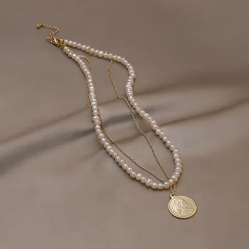 איכות גבוהה של המלכה ראש מטבעות טבעי מים מתוקים פרל 14k זהב מלא נקבה שרשרת תכשיטים לנשים מתנות יום הולדת