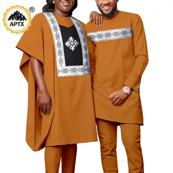 אפריקה התאמת הבגדים עבור זוגות נשים מוסלמיות שרוול קצר גלימות 3 חתיכות סטים Agbada דאשיקי חליפות גברים העליון צפצף Y23C063
