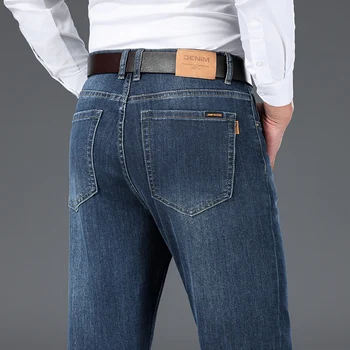 באיכות גבוהה של גברים בציר כחול ג 'ינס סתיו החורף חדש חופשי ישר ג' ינס מכנסיים רטרו אופנה מזדמנת גברים נאים של המכנסיים.