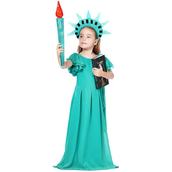 בנות חמודות האמריקאי פסל החירות Cosplay היוונית העתיקה אלת החלוק תחפושת ליל כל הקדושים הגדר קרנבל פורים מסיבת תחפושות