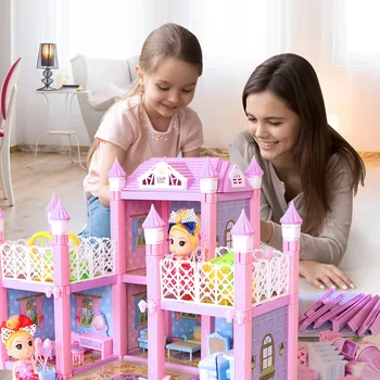 גדול 64CM לשחק הבית צעצוע DIY בית בובות נסיכה הטירה עם אורות חדרים בובות ילדה הבובות ערכת מתנה צעצועים לילדים בנות ילד