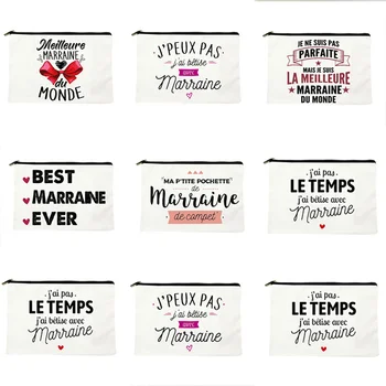 הטוב ביותר הסנדקית צרפתית הדפסה נשים קוסמטיים תיק איפור, תיקי נסיעות מוצרי טיפוח ארגונית נקבה לשטוף אחסון כיס Marraine מתנות