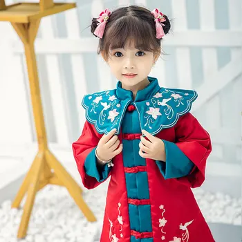הסיני מסורתי שמלה לנערות האן בגדי החורף השנה החדשה תלבושת רקמה Cheongsam כותנה סין נסיכה