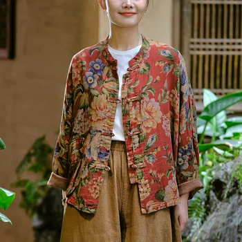 הסינית מסורתית בסגנון בגדים לנשים אדום רטרו Hanfu Cheongsam צ 'יפאו מקסימום מודפס פרחוני החולצה מזרחי טאנג' קטים