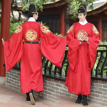 העתיקה Hanfu גברים סינית מסורתית הדרקון החלוק החתונה בגדים שושלת מינג Cosplay עגול צווארון למבוגרים הקיסר מסיבת תחפושות