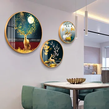 חדש במסעדה סינית ציור קישוט חדר האוכל קיר משולש מעגל הקיר בסלון ציור מ'