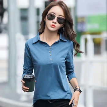 חדש כותנה כפתור החולצה נשים, בגדי סתיו בנות מקסימום 2022 קוריאני אופנה חולצת טריקו שרוול ארוך אישה מזדמן חולצת טריקו פאטאל