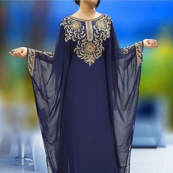 חיל הים החלוק אופנה מדבקות קישוט Kaftans Farasha Abaya רקמה השמלה מאוד מפואר השמלה הארוכה