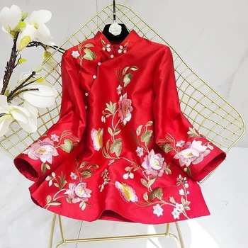 טאנג חליפה חולצה הלאומי בסגנון מסורתי אלגנטי רקמה נשים סינית וינטג', חולצה רופפת נקבה Hanfu מקסימום 2023 חדש