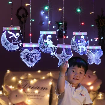 יום האהבה יצירתי 3D רומנטי וילון LED מחרוזת אור החג תאורה פיות אורות גרלנד הביתה קישוט חדר השינה