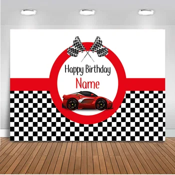 יום הולדת רקע מכונית מירוץ יום הולדת שמח אדום מכונית מירוץ ילד מותאם אישית מרוצי ילדים קישוטים למסיבה רקע Photocall