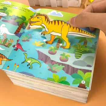 ילדים מצויר מדבקה ספרים DIY פאזל יצירת סצנות חיות מדבקות הדינוזאור ילדים, ריכוז הדרכה משחקים צעצועים