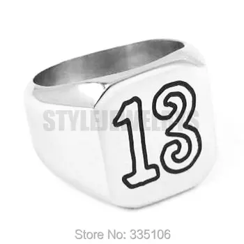 כיכר מוצק מספר 13 הטבעת משטח חלק מגולפת המילה טבעת נירוסטה אופנוען גברים טבעת קסם תכשיטים הסיטוניים SWR0316A