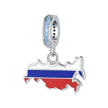 כסף סטרלינג 925 רוסי דגל קסם עם זירקון דת חרוזים מתאימים האירופי צמיד/שרשראות תכשיטים לנשים ילדה מתנות