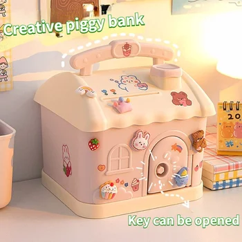כספת הבית קופת קריקטורה אנימה חמודה כיכר כסף קופסאות קופת צדקה עם מנעול ומפתח עבור הערות ילדים הלידה מתנה