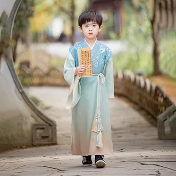 מודרני כחול Hanfu לילדים אביזרי בסגנון סיני הילדים מזרחי סינית מסורתית בגדים עתיקים תחפושת Cosplay