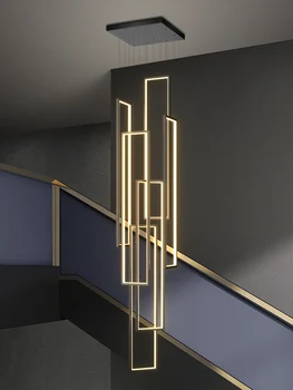 מודרני מדרגות ארוך נברשת מינימליסטי יצירתי מלבני וילה דופלקס LED נברשת נורדי יוקרה לופט סלון המנורה