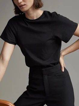 מוצק צבע חולצה אישה אופנה קיץ קלאסית חדשה צוואר עגול שרוול קצר למעלה Tees מקרית פשוטה משרד ליידי חולצות 2023