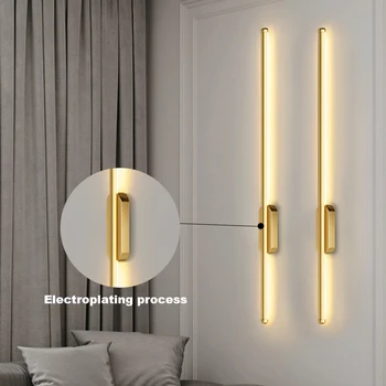 נחושת LED אור הקיר מודרני עיצוב מקל ארוך פשוטה בסגנון נורדי עיצוב פנימי רקע מנורת קיר המסדרון זהב LED מנורות קיר