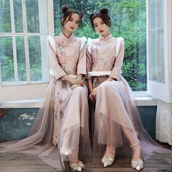 נשים סינית מסורתית תחפושת ליידי שמלת שושבינה טאנג חליפה ארוכה סלים מסיבת להראות Cheongsam קוספליי