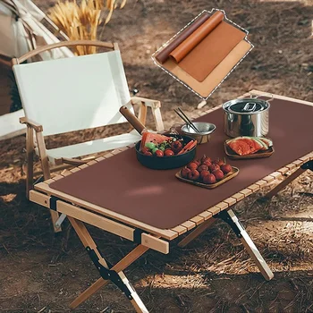 עמיד למים שולחן מחצלת קמפינג עץ רול שולחן שטיח עור PU לעבות עמיד בחום עץ לשולחן משטח חוצות פיקניק ברביקיו