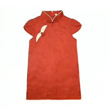 פנדה תינוק חדש קיץ אדום פרחוני עם מכסה שרוול צ ' יפאו שמלה לילדות יום ההולדת הראשון באורך הברך שמלה סינית
